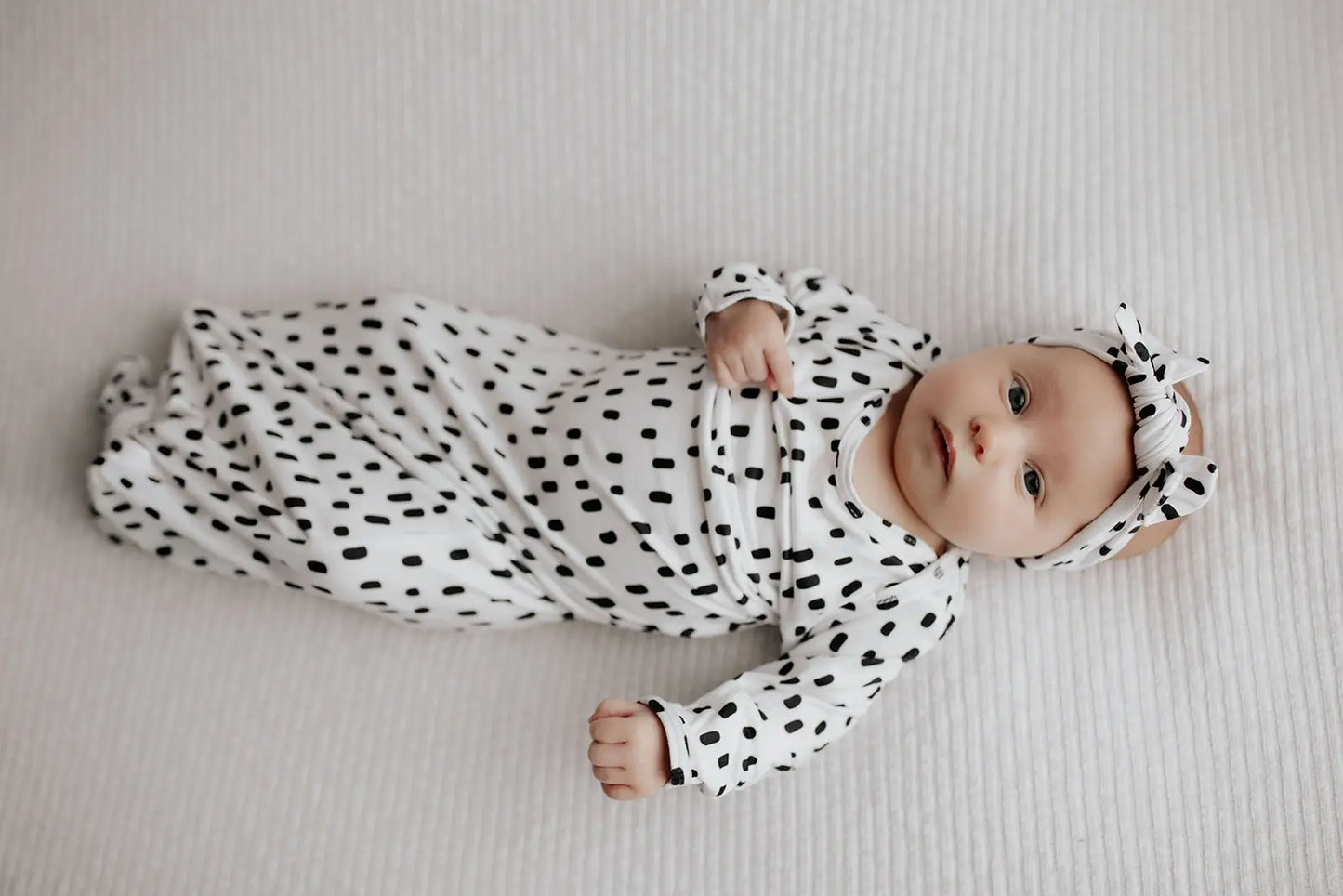 Black & White Poka Dot Knotted Gown & Bow or Hat