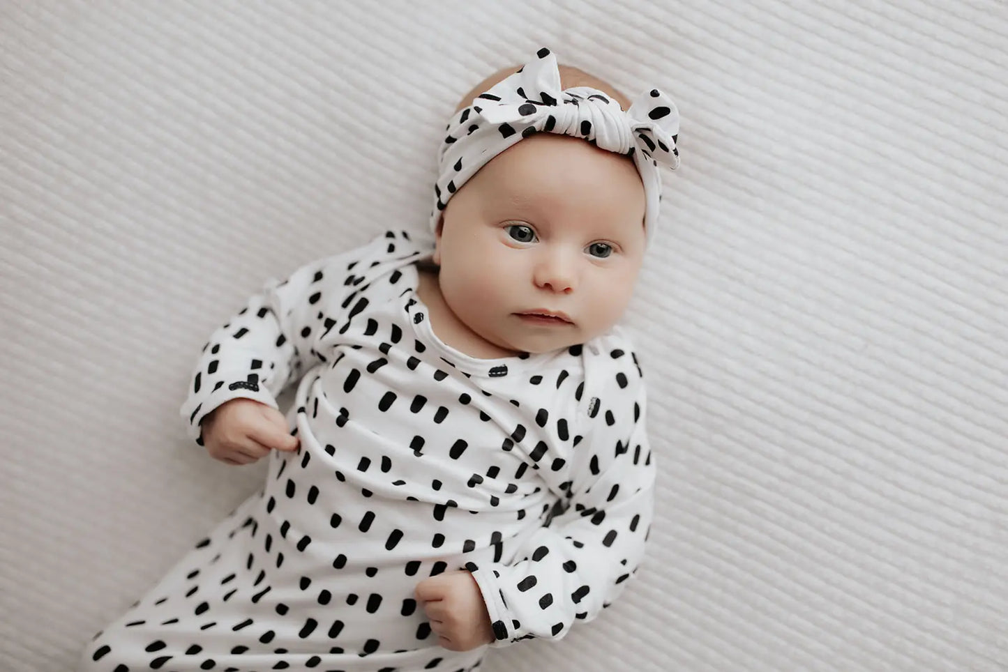 Black & White Poka Dot Knotted Gown & Bow or Hat