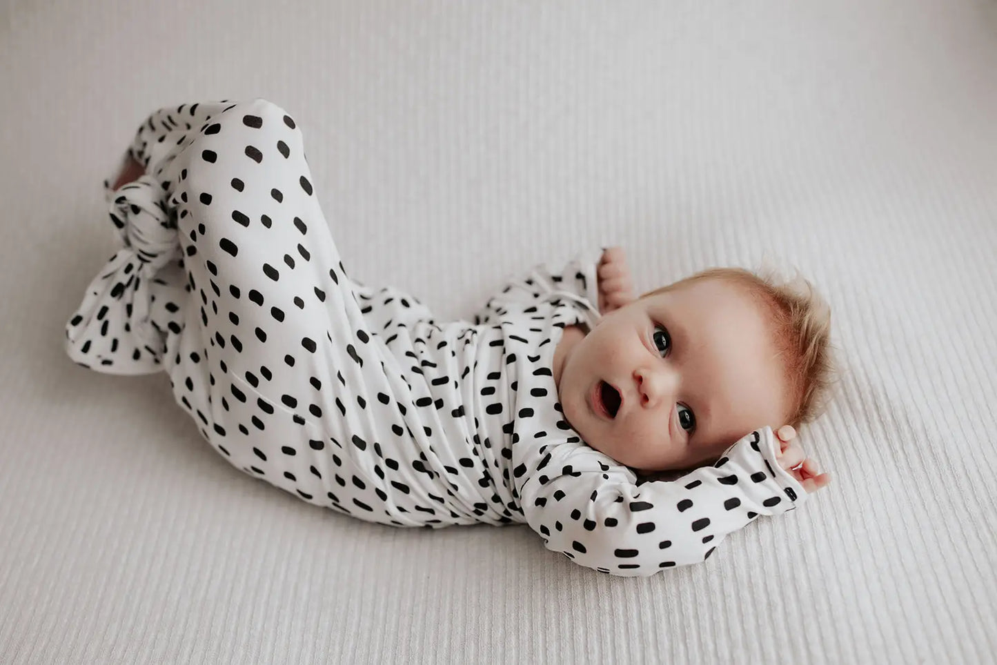 Black & White Poka Dot Knotted Gown & Bow or Hat