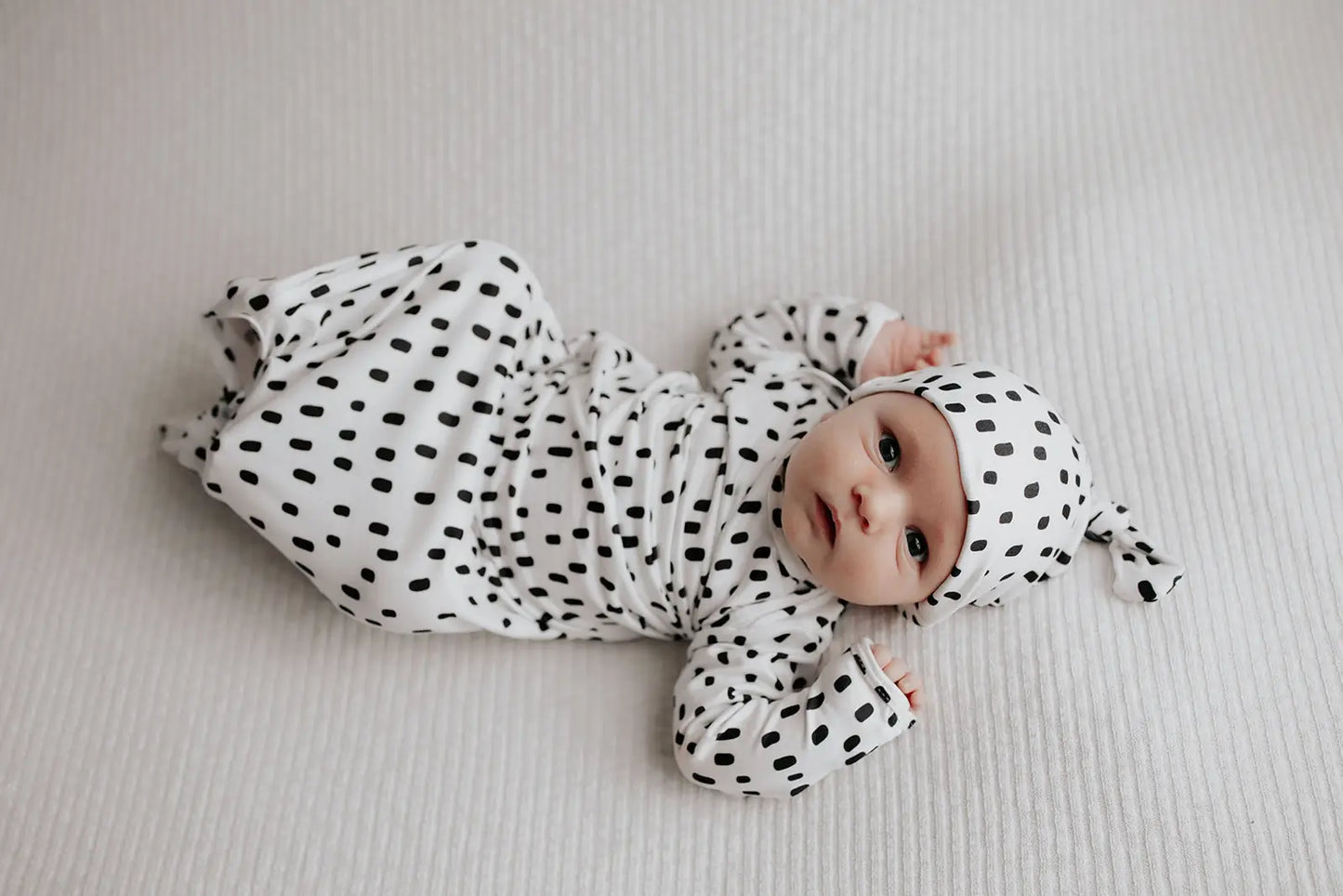 Black & White Poka Dot Knotted Gown & Bow or Hat
