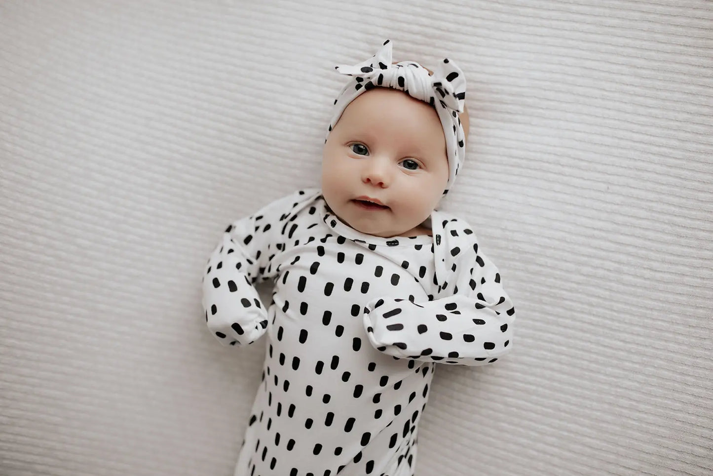 Black & White Poka Dot Knotted Gown & Bow or Hat