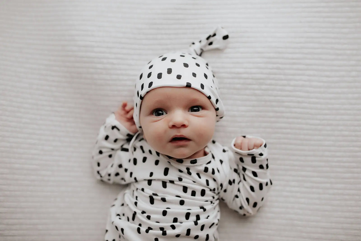 Black & White Poka Dot Knotted Gown & Bow or Hat