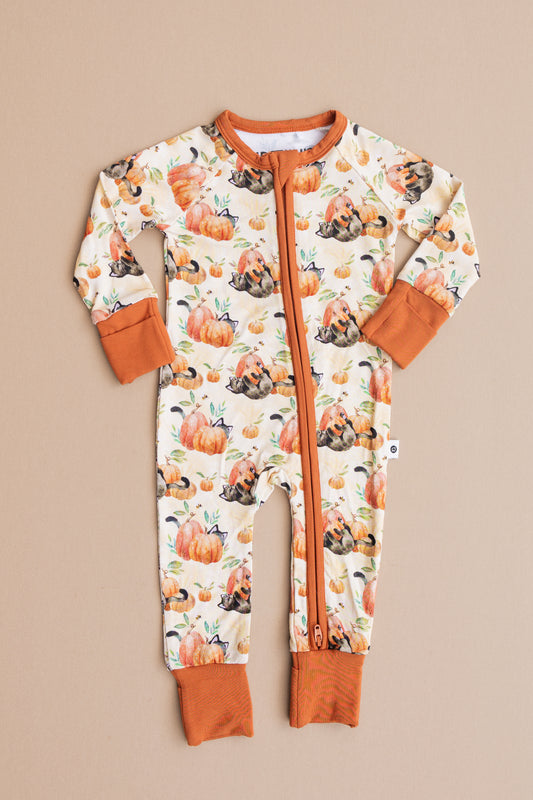 Cat-O-Lantern Zip Romper
