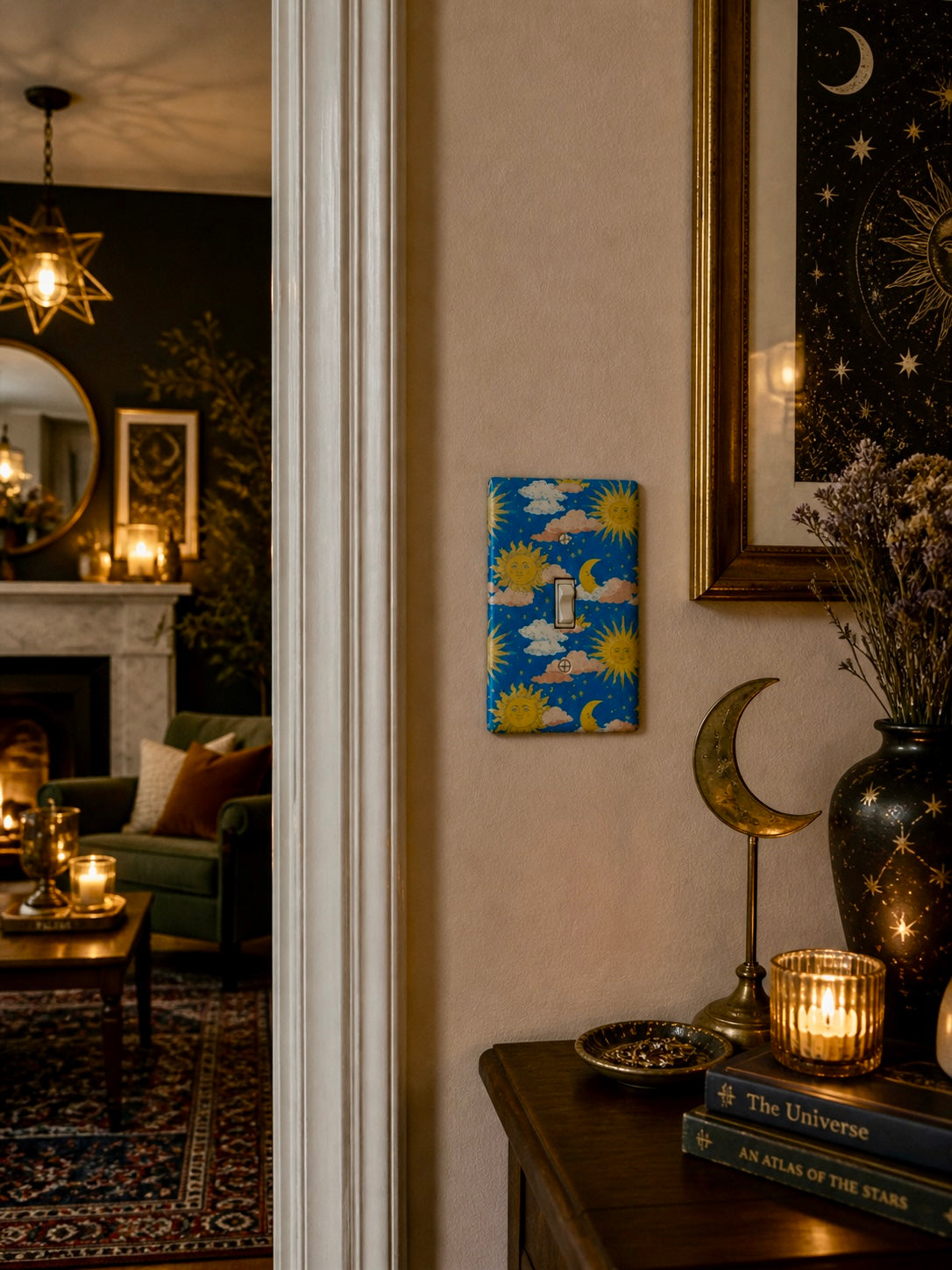 Celestial moon and stars light switch / outlet cover