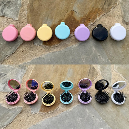 Personalized compact hair brush with mirror