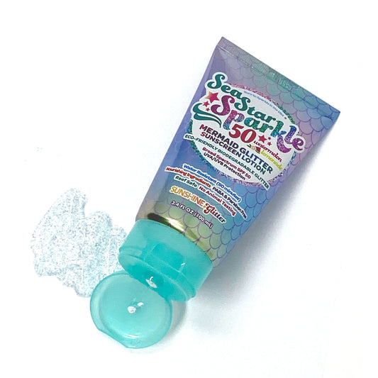 Mermaid Watermelon Lemonade | Glitter Sunscreen | Teal & Silver | SPF50 | 3.4 oz.