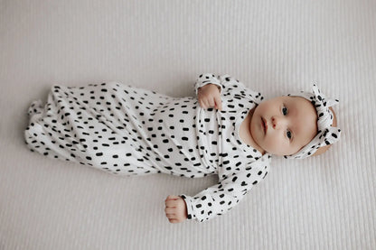 Black & White Poka Dot Knotted Gown & Bow or Hat