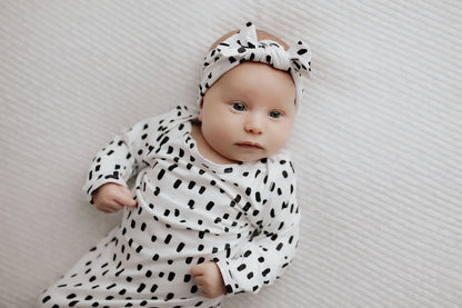Black & White Poka Dot Knotted Gown & Bow or Hat