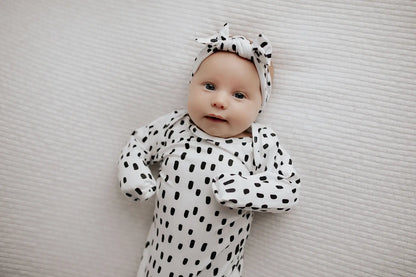 Black & White Poka Dot Knotted Gown & Bow or Hat