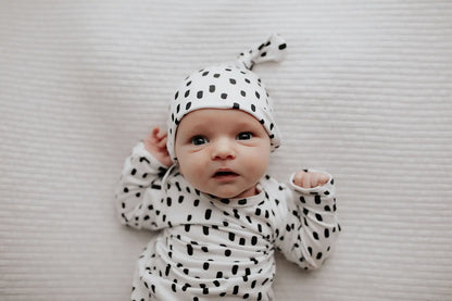 Black & White Poka Dot Knotted Gown & Bow or Hat